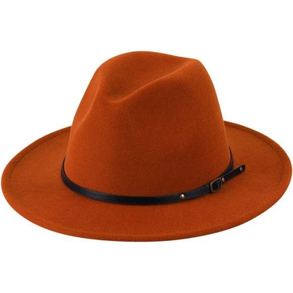 Lanzom Womens Classic Wide Brim Floppy Panama Hat Belt Buckle Wool Fedora Hat main image 13